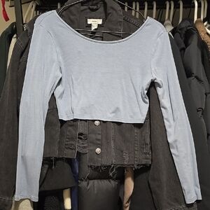Blue Long Sleeve Crop Top